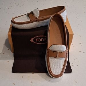 NIB Tod's Gomma Leather Trimmed Canvas Loafers
